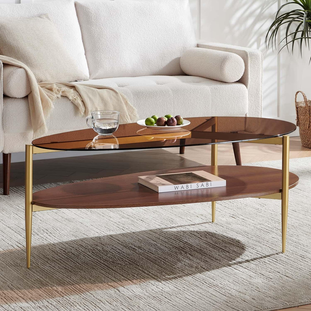 LumFurn Oval Glass Coffee Table, Mid-Century Modern Design, L43 x W21 x H17 i...