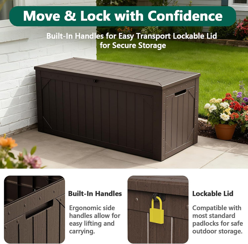 Outdoor Storage Box, 98 Gallon Deck Box, Outdoor Storage Bench, Waterproof Re...