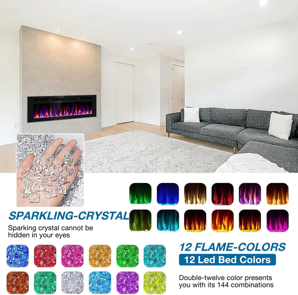 43 Inch Electric Fireplace Recessed and Wall Mounted, Fireplace Heater and Li...