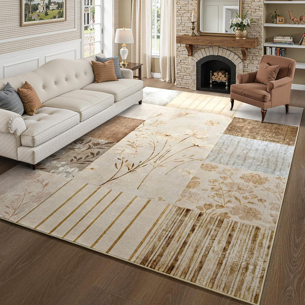 DweIke Floral Rugs for Living Room, 4x6 Washable Area Rug for Dining Room Far...