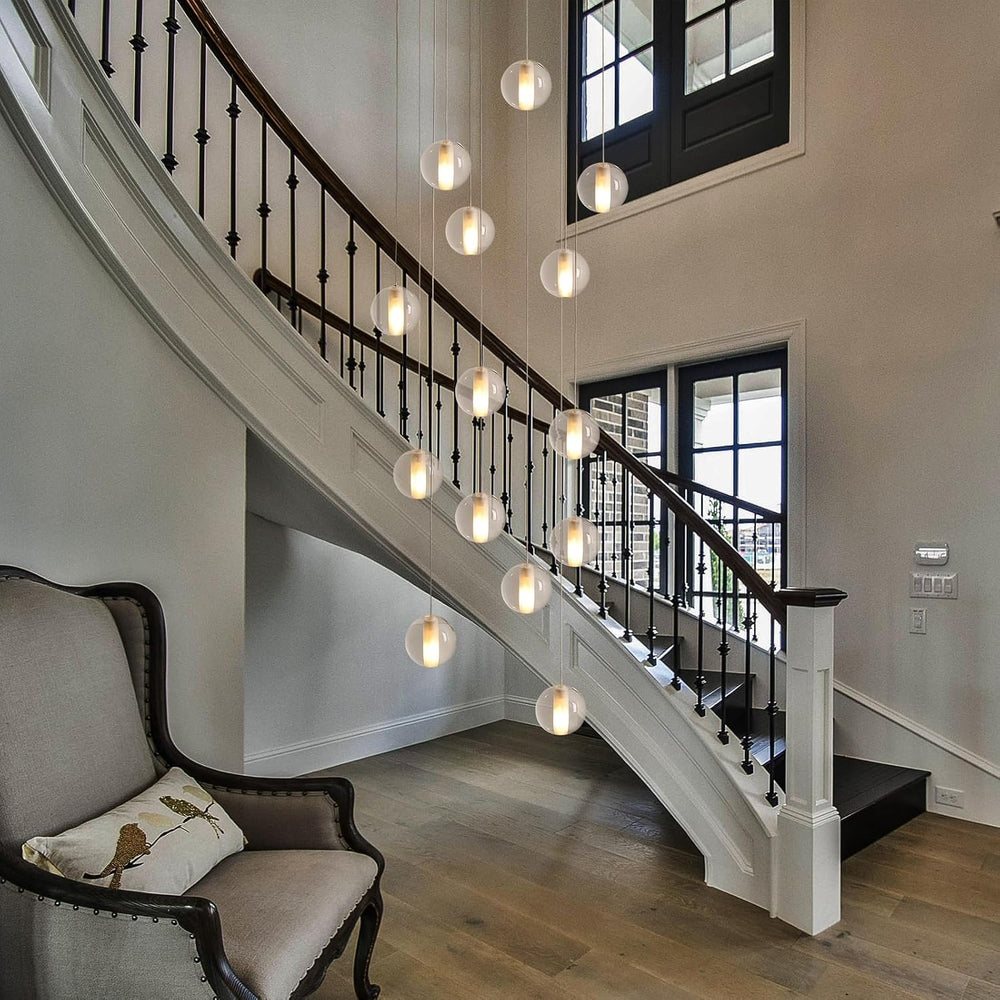 14 Lights Staircase Chandelier for High Ceiling, Dimmable Modern Crystal Rain...