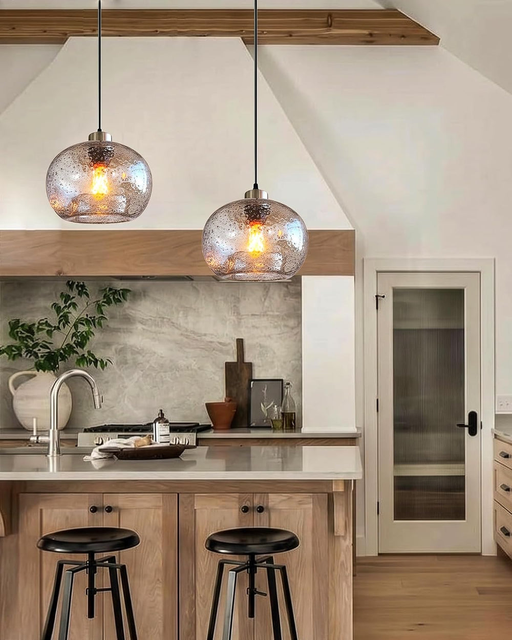 CASAMOTION Glass Pendant Lights, Marble Clear, 2 Pack