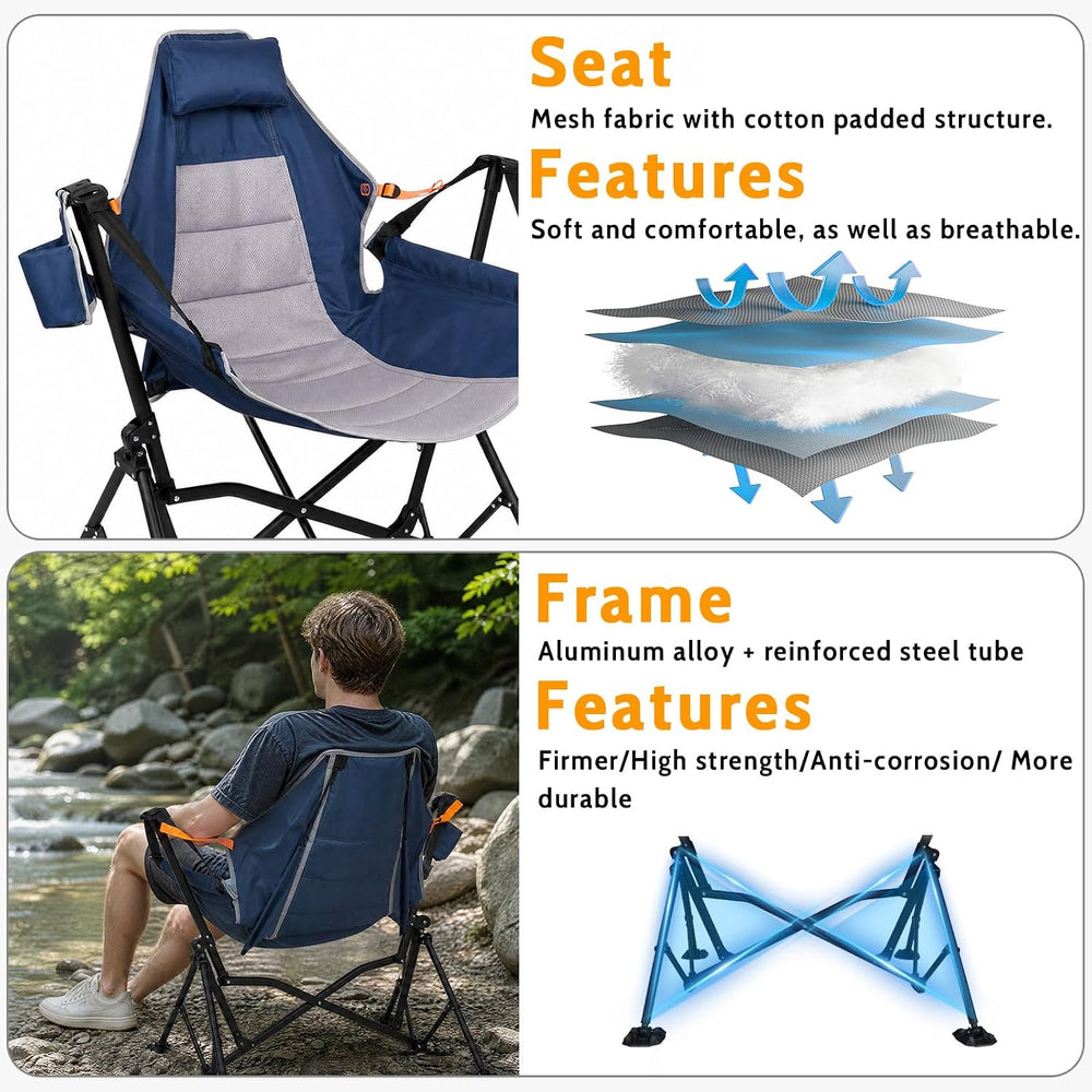 Romswi 1 Pcs Hammock Chair, Oversized Portable Folding Swinging Chair with Ad...