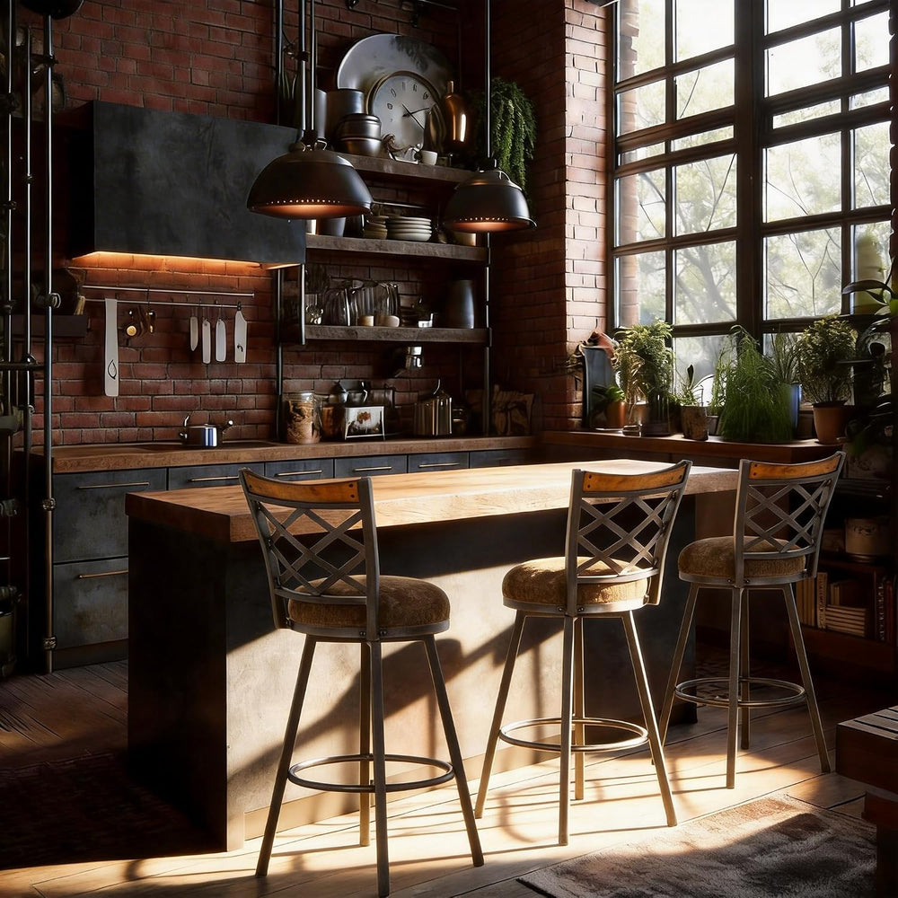 Set of 4 Farmhouse Swivel Bar Stools with Backs, Adjustable 25"/30"...