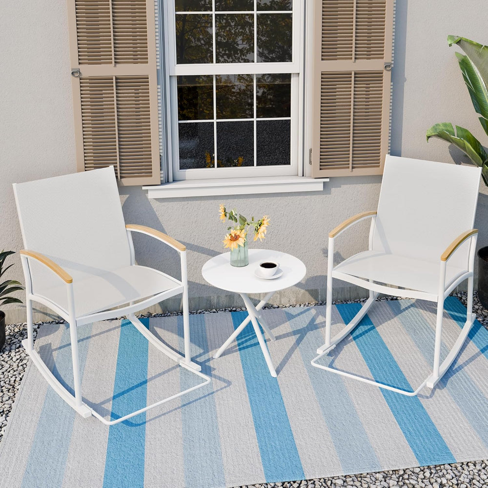 SUNLEI 3-Piece Patio Rocking Bistro Sets, Textilene Fabric Outdoor Breathable...