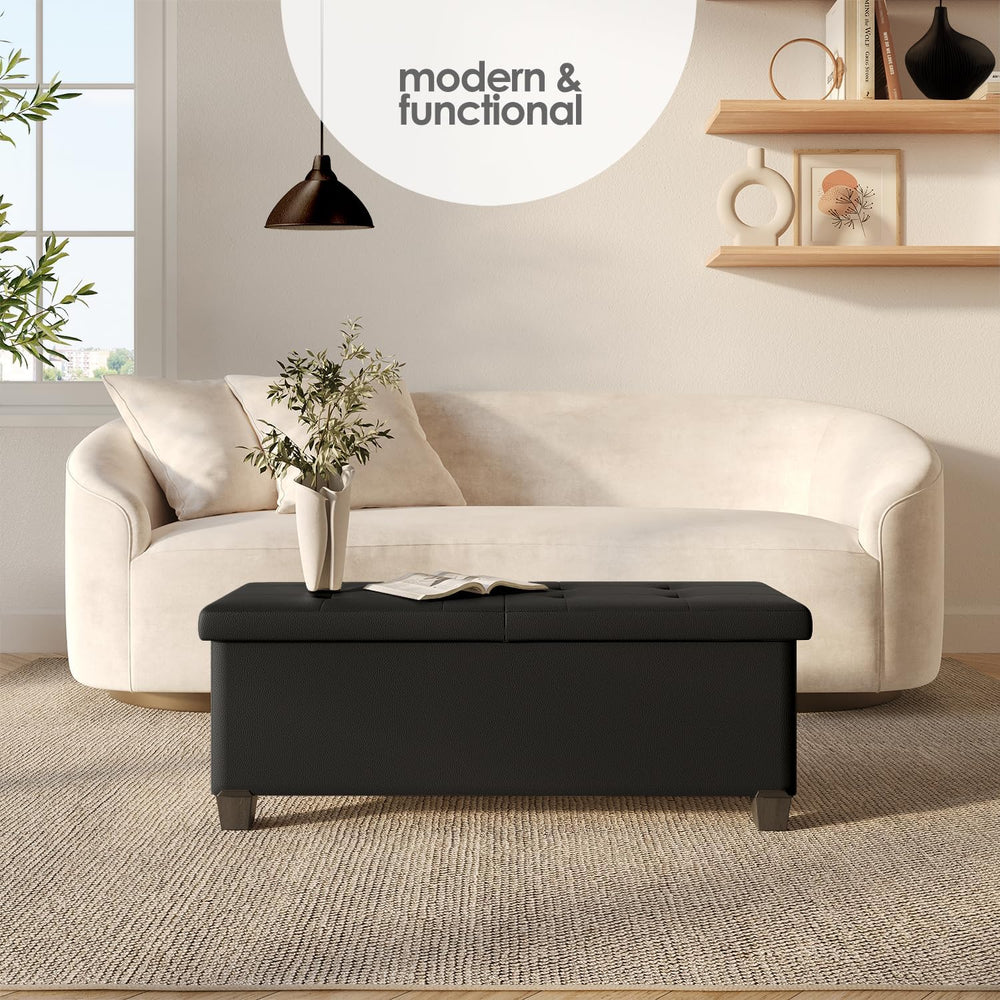 Storage Ottoman Bench with Bins, 43-in Storage Bench for Bedroom End of Bed, ...