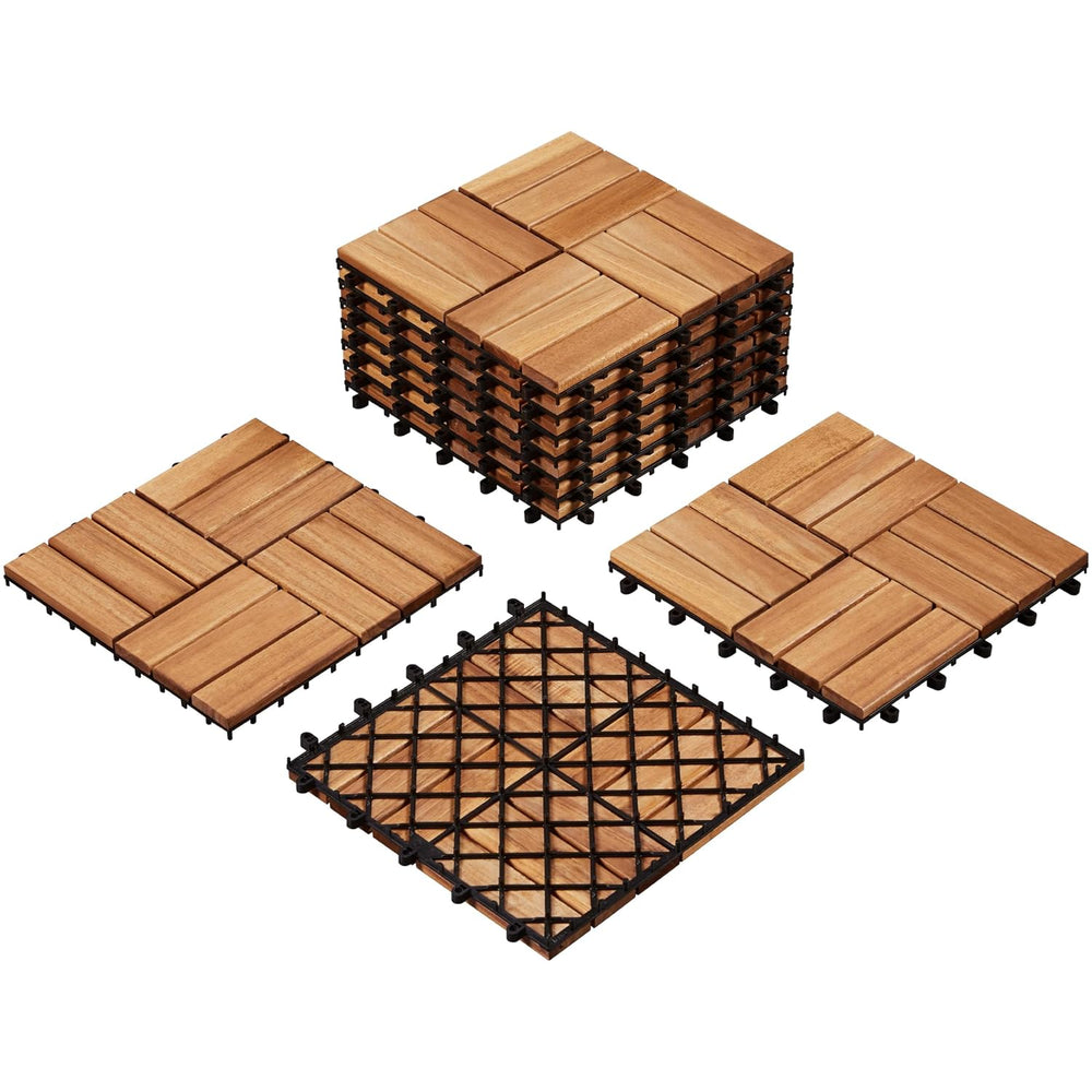 Yaheetech 10pcs Acacia Hardwood Interlocking Deck Tiles for Patio 12 x 12in