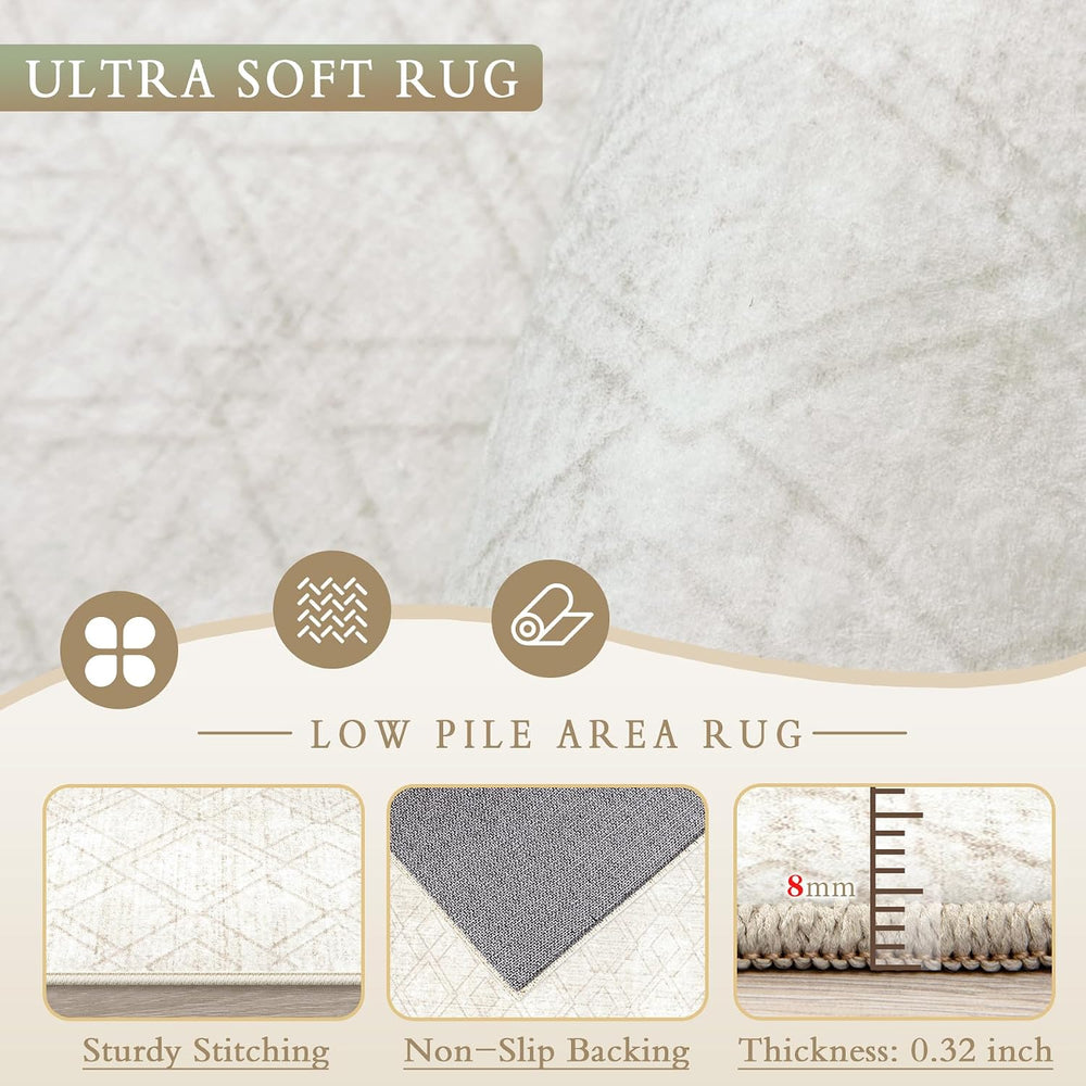 Area Rugs 8x10 Living Room Rug: Washable Geometric Neutral Rugs Boho Modern N...