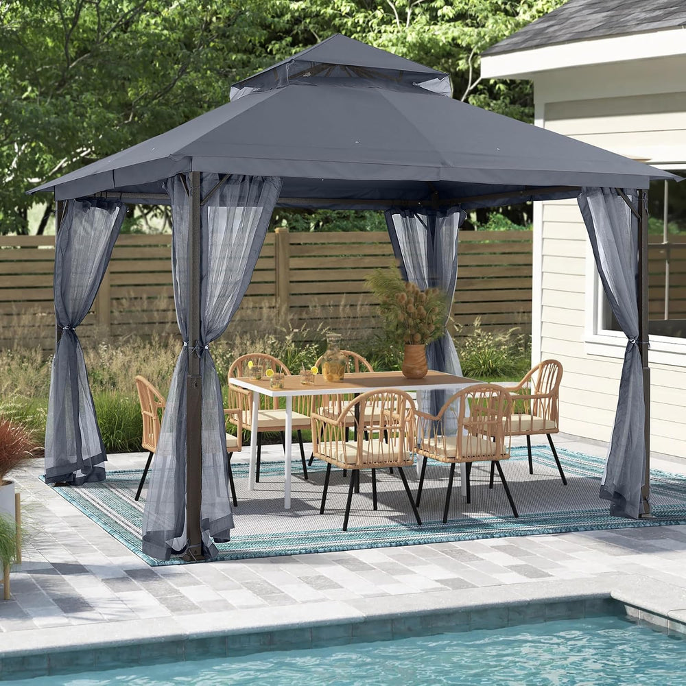MASTERCANOPY 11x11 ft Stable Patio Gazebo with Netting Walls, Dark Gray