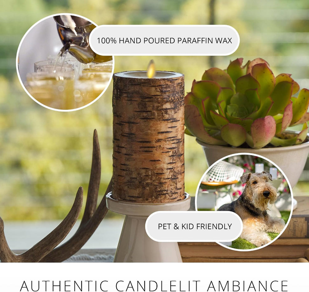 Luminara Real Birch Bark Wrapped Flameless LED Candle, 3.5" x 6.5",...