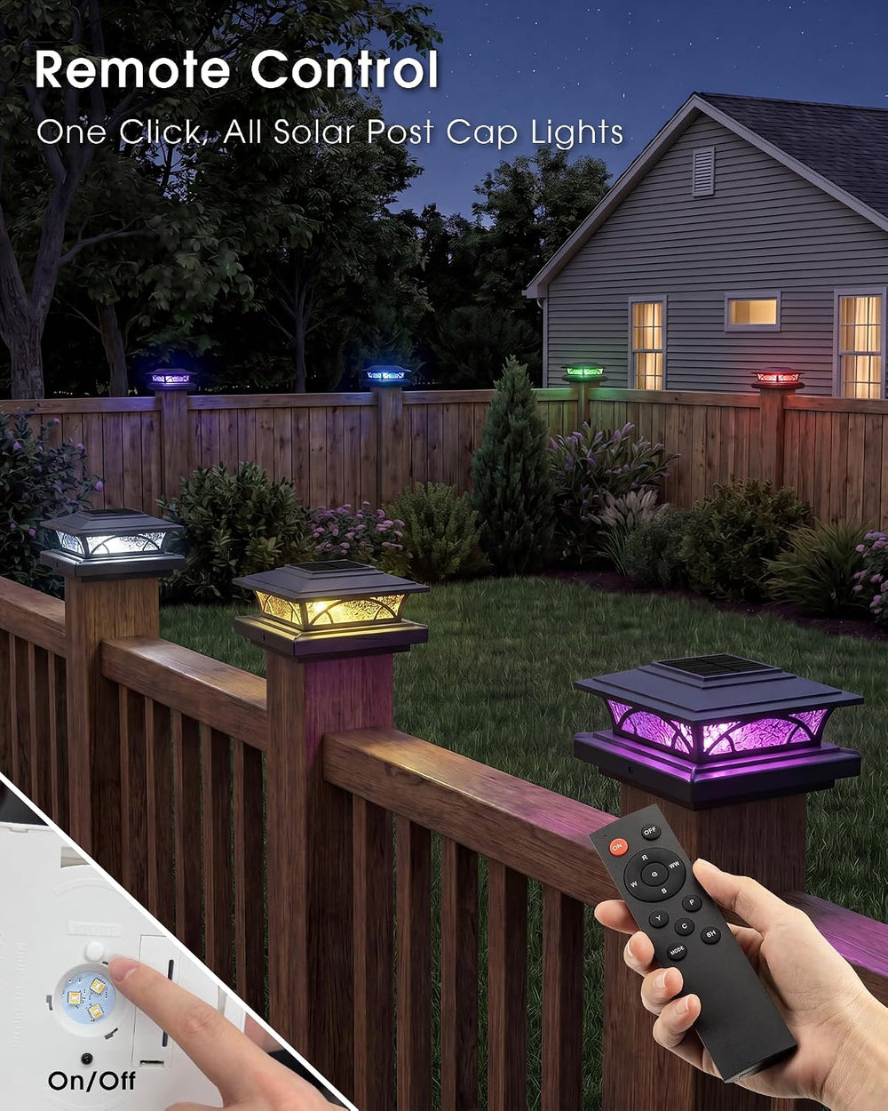 APONUO Solar Post Cap Lights Outdoor RGB Color Changing with Remote, Fits 4x4...