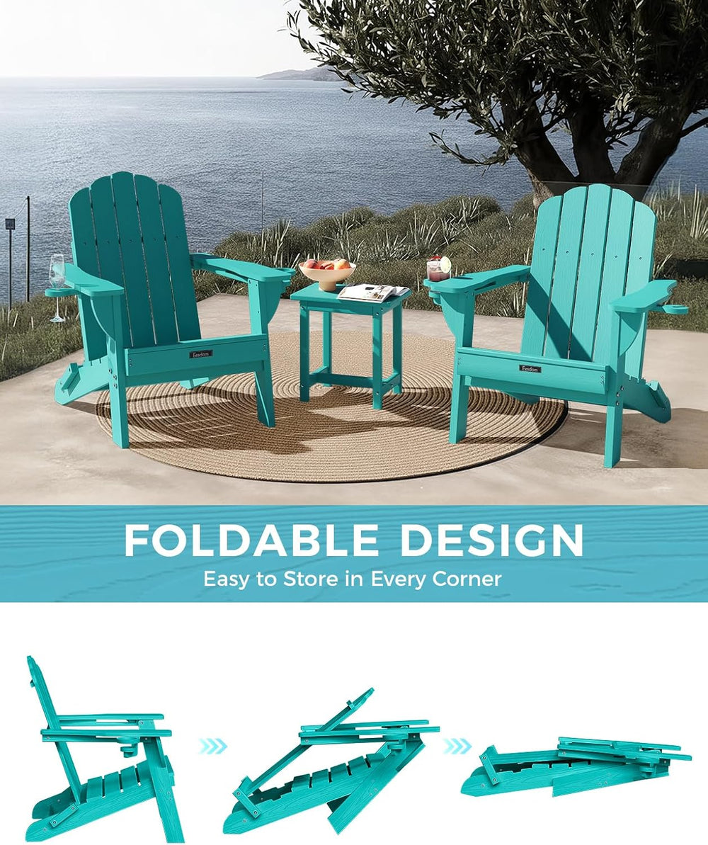 Folding Adirondack Chairs Set of 2, HDPE Outdoor Chair with 2 Cup Holders