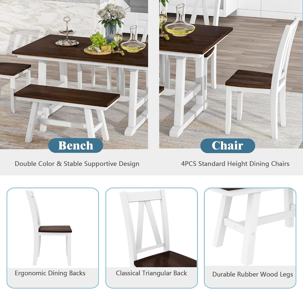 Harper & Bright Designs 6-Piece Dining Set, Farmhouse Style Wood Dining T...