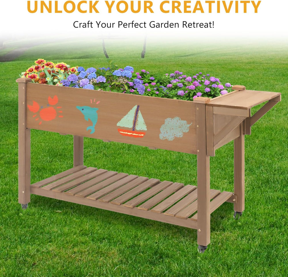 ketive Raised Garden Bed with Lockable Wheels Mobile Elevated Wood Planter,St...