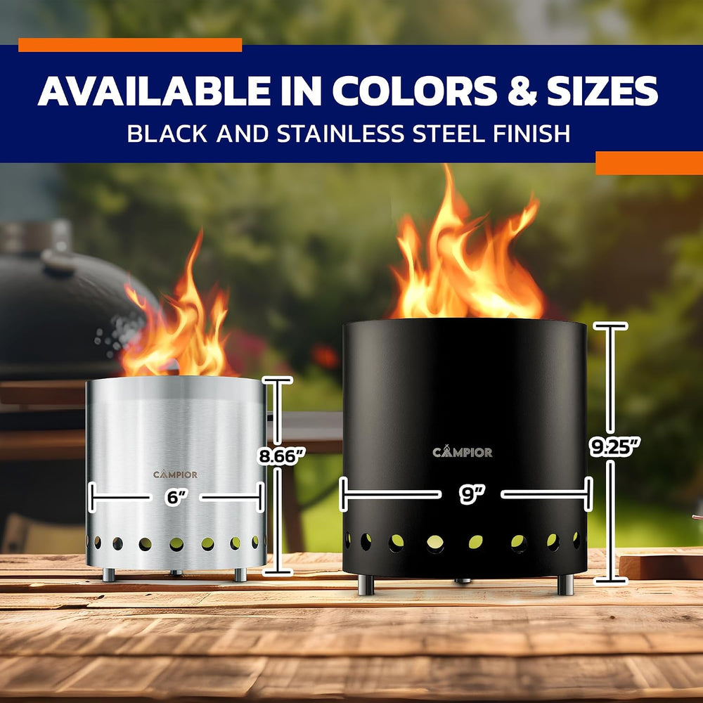 CAMPIOR Wood Burning Fire Pit Stove with Black Exterior - Smokeless Outdoor S...