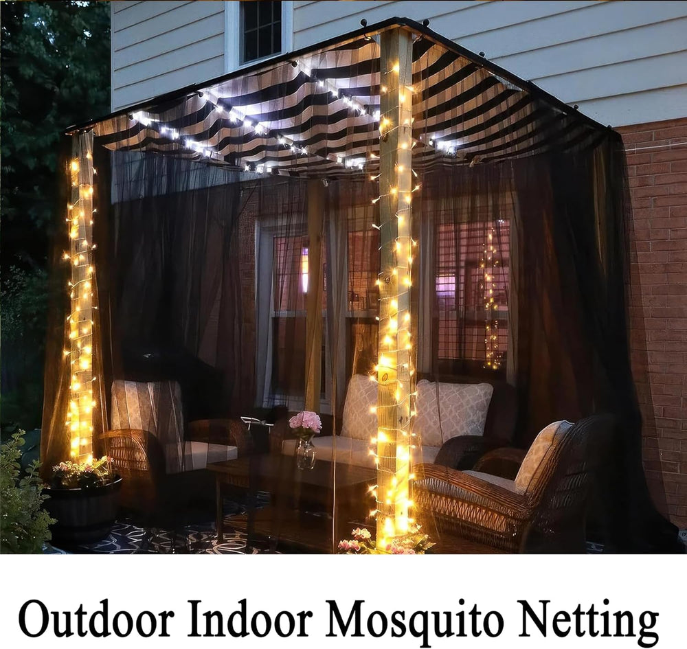 Extra Wide Outdoor Curtains Waterproof Black Voile Mesh Screen Lightweight Pr...