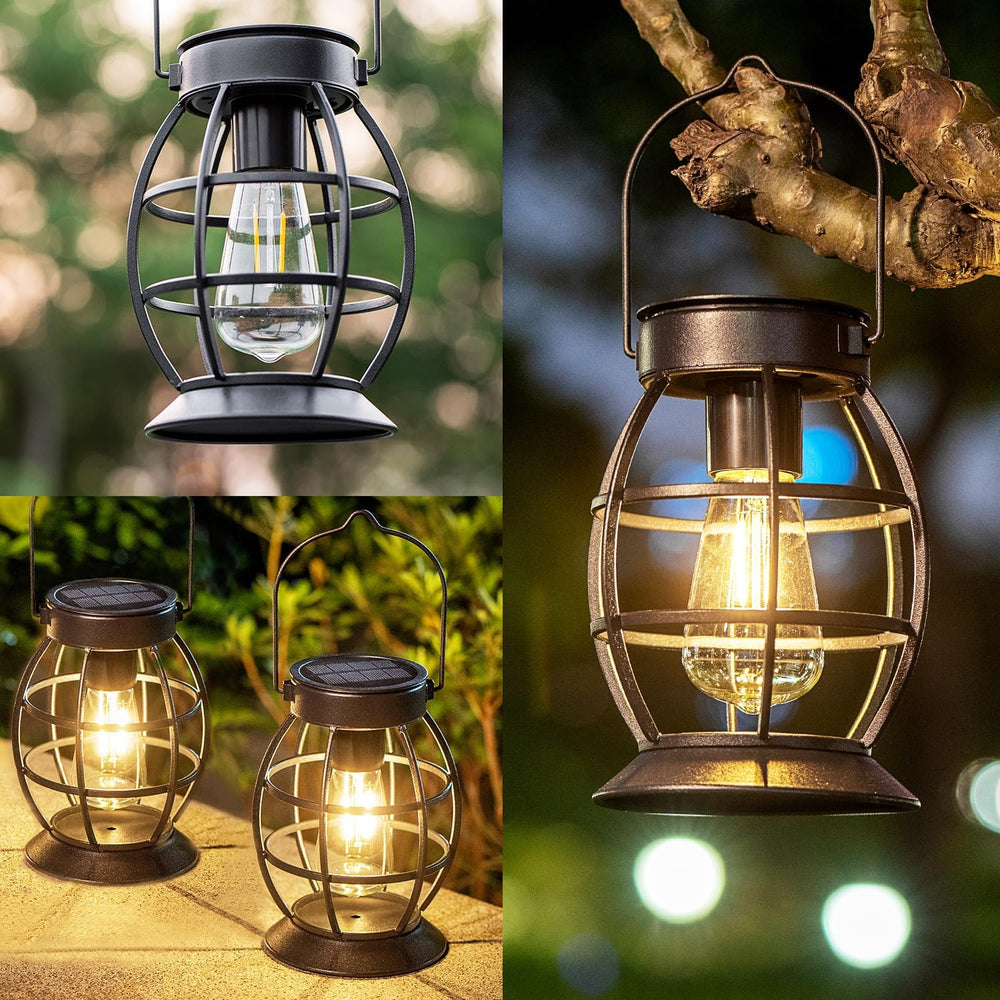 LeiDrail Solar Lanterns Outdoor, Hanging Metal Lights, Dual LED, 4 Pack