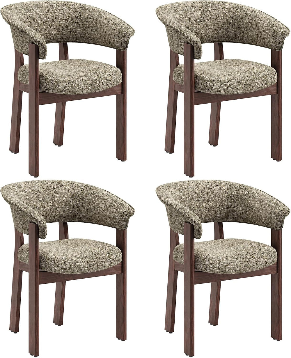 COLAMY Fully Assembled Upholstered Dining Chair Set of 4,Solid Red Oak Wood K...