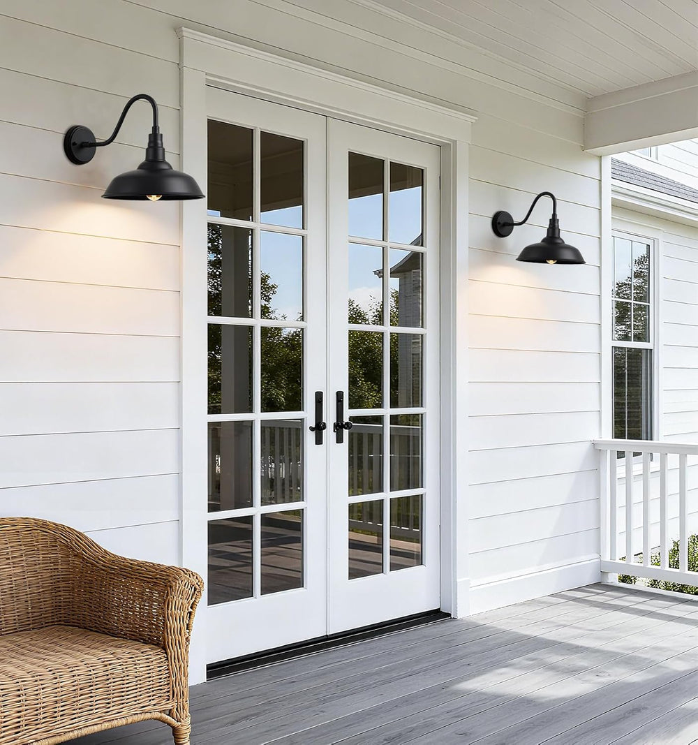 10" Outdoor Gooseneck Barn Lights, Black Farmhouse Fixtures, 2-Pack