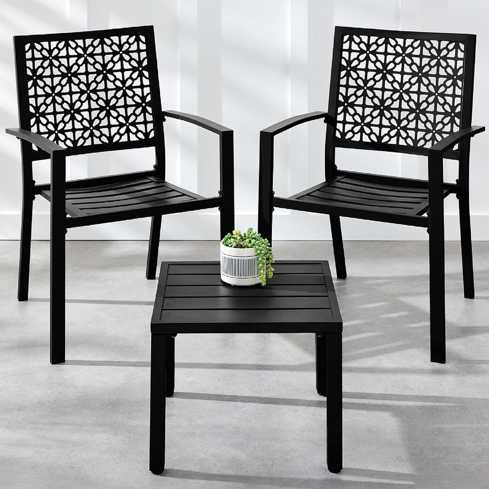Best Choice Products 3-Piece Outdoor Bistro Set, Stackable Modern Steel Furni...