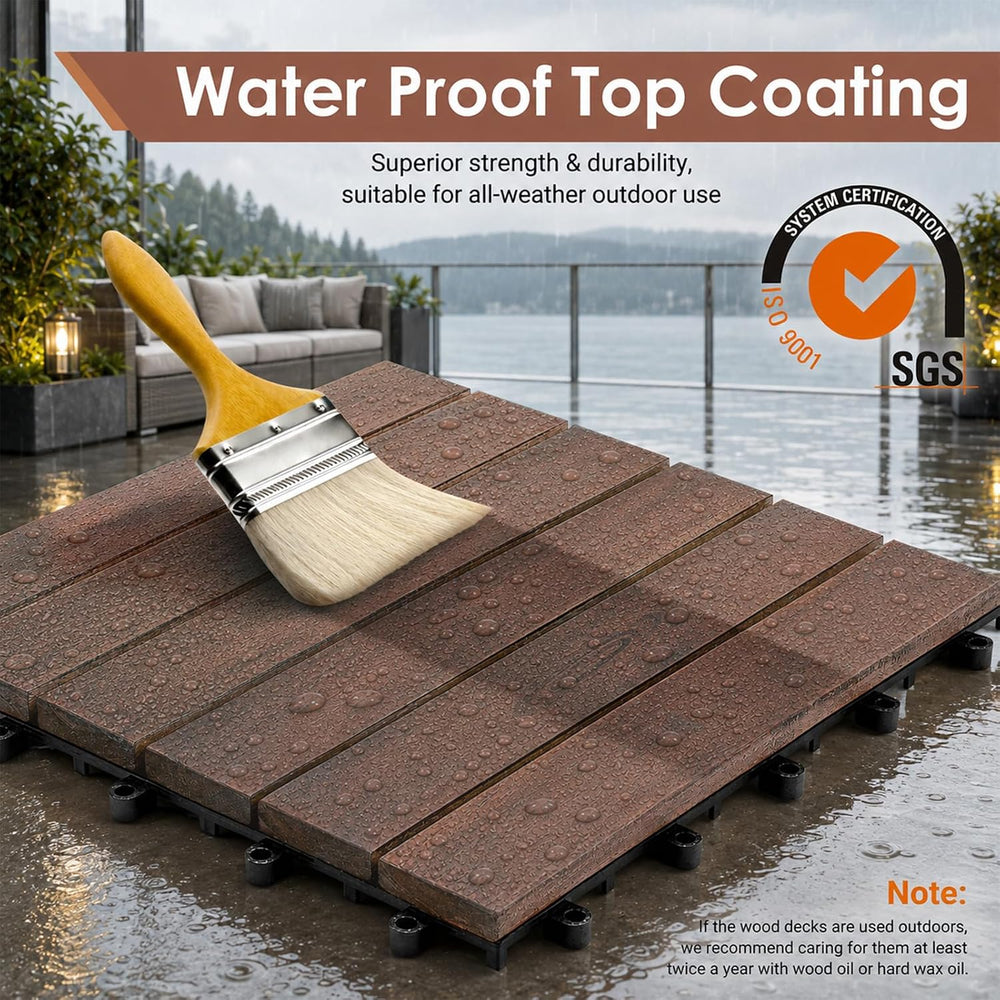 PrimeZone 54 PCS Solid Acacia Wood Interlocking Patio Deck Tiles Outdoor