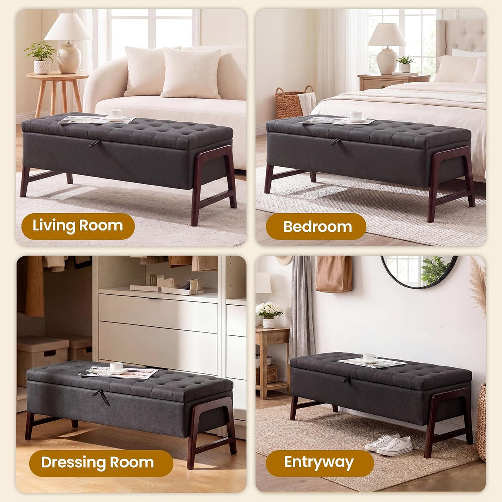 48" Storage Bench, Tufted End of Bed Bench, Upholstered Storage Ottoman ...