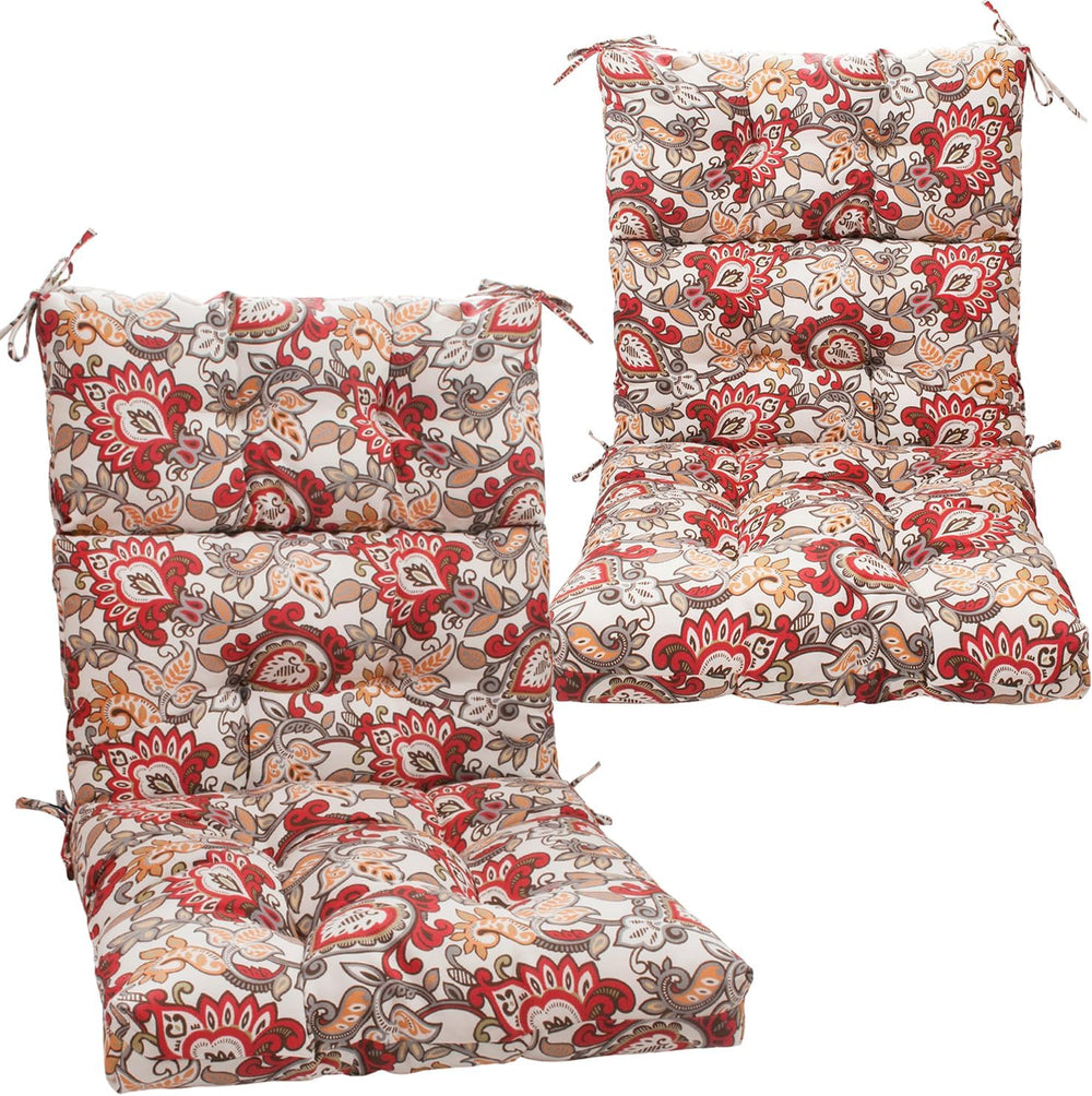 Magpie Fabrics Patio Tufted High Back Chair Cushion Set of 2-Botanical Red