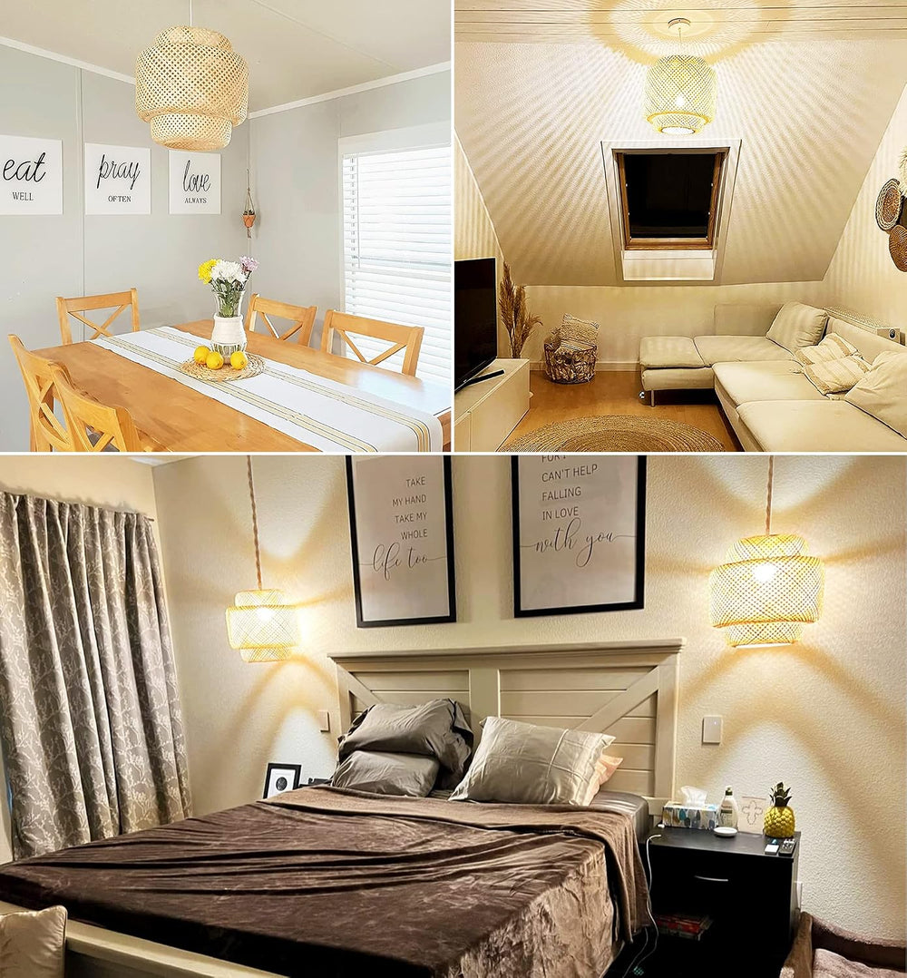 Plug in Pendant Light Rattan Hanging Lights with Plug in Cord Bamboo Hanging ...