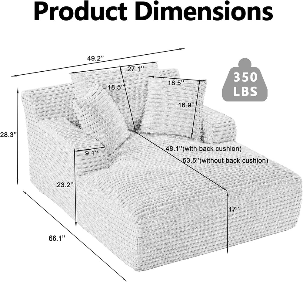 67 Inch Oversized Chaise Lounge Sofa Chair Indoor with 2 Pillows & Armres...