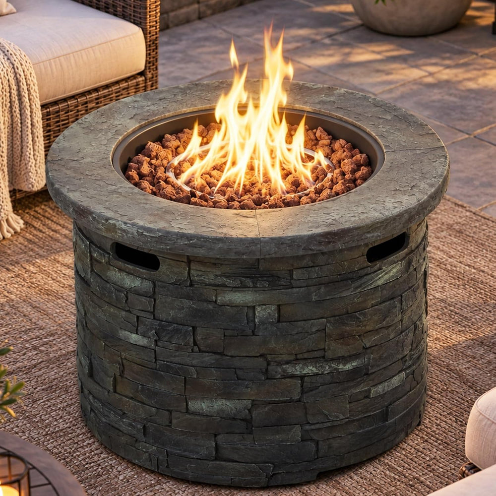33" Propane Gas Fire Pit Table, 40,000 BTU Round Outdoor Concrete Fire P...
