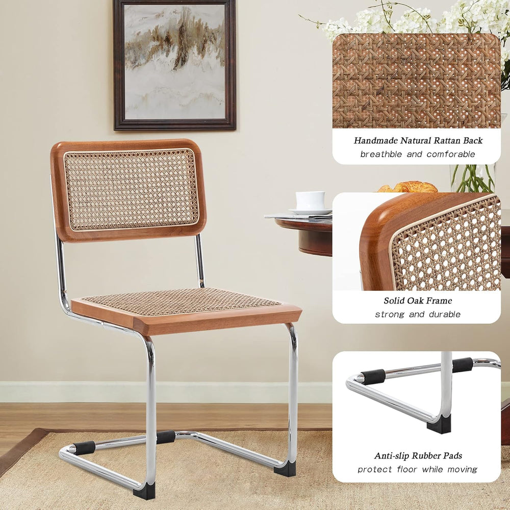 Alunaune Modern Mid Century Dining Chairs Set of 2, Upholstered Natural Ratta...