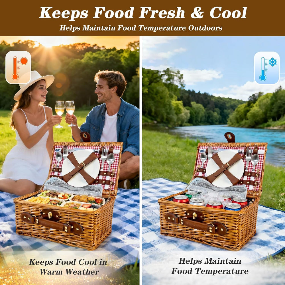 Picnic Basket for 2 with Insulated Cooler Compartment