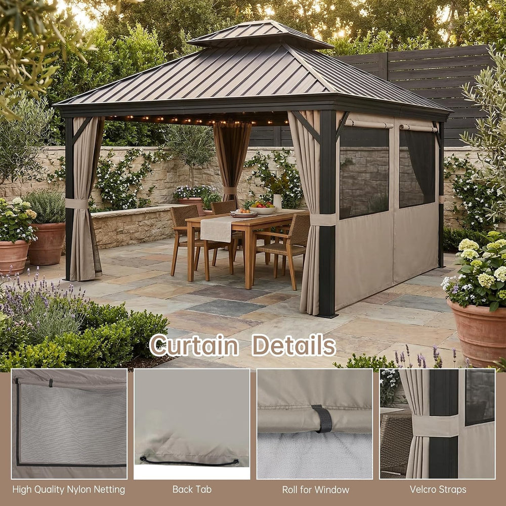 10x12 Gazebo Curtains Outdoor Waterproof, 4 Privacy Side Panels(Brown)