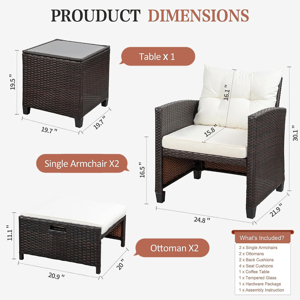 Vongrasig Patio Chair with Ottoman, 5 Pieces Patio Furniture Set Small Balcon...
