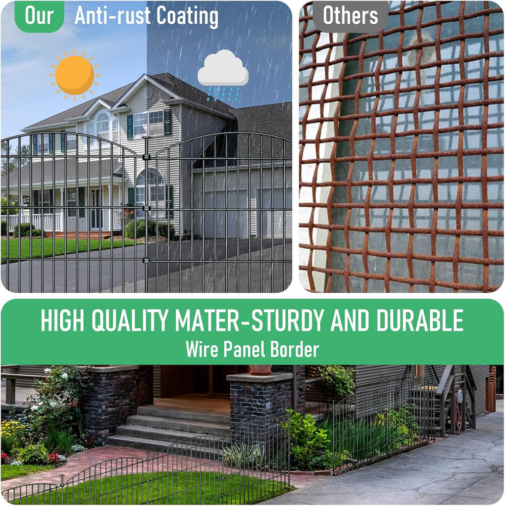 10‑Panel No‑Dig Metal Garden Fence 32"H x 23.6'L Dog Fence Outdoor f...