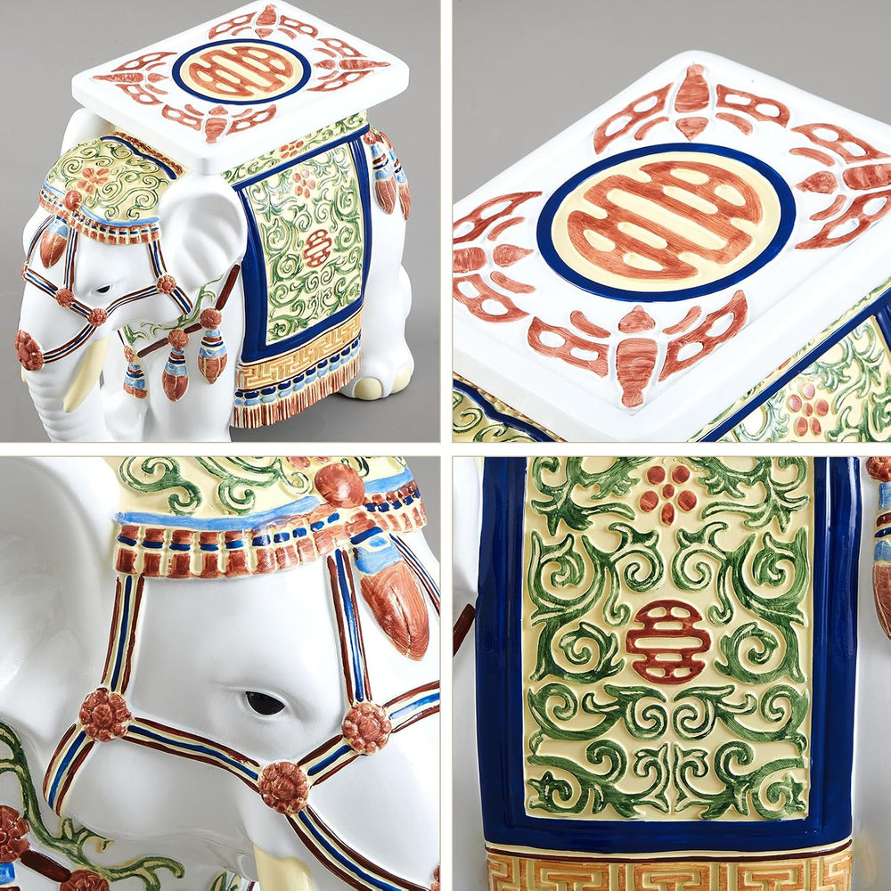 Leinuosen Elephant Garden Stool 16.5 Inch - Resin Elephant Side Table & P...