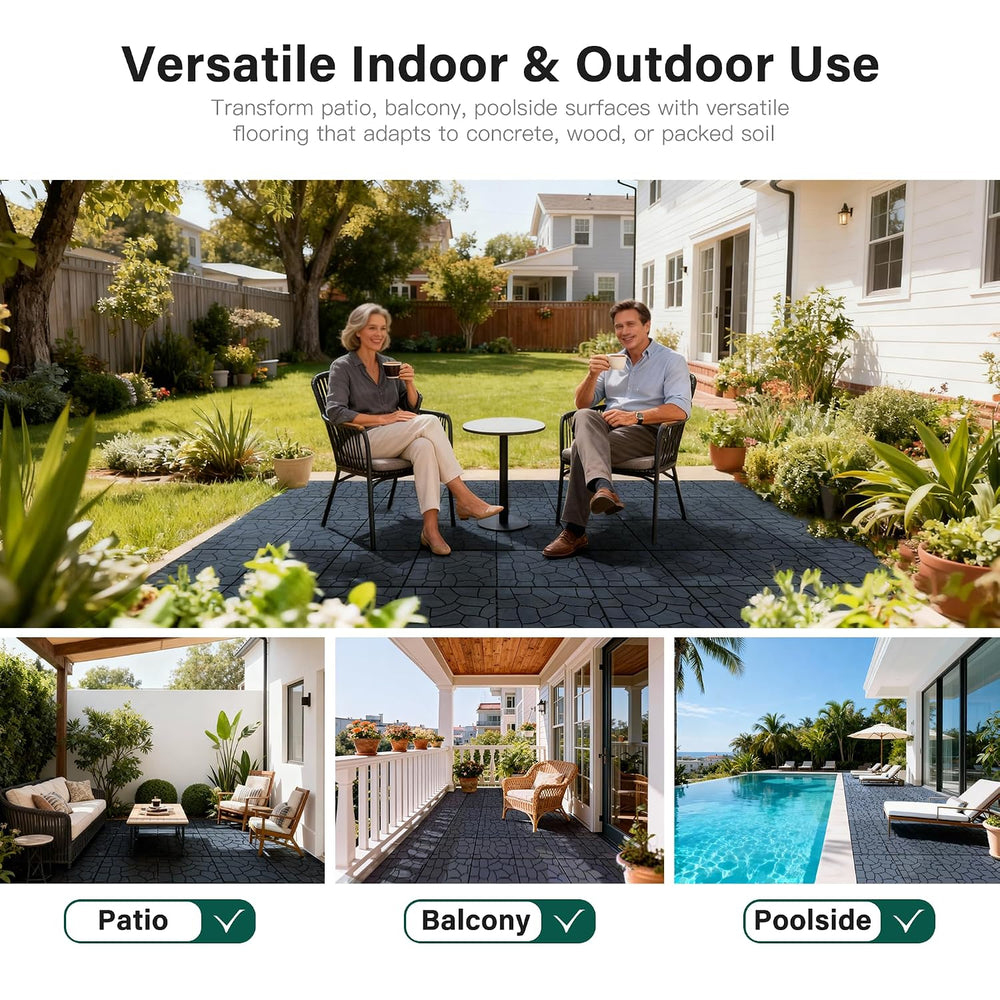 Interlocking Deck Tiles 44 Pack, Plastic Outdoor Deck Tiles for Patio, 12&quo...