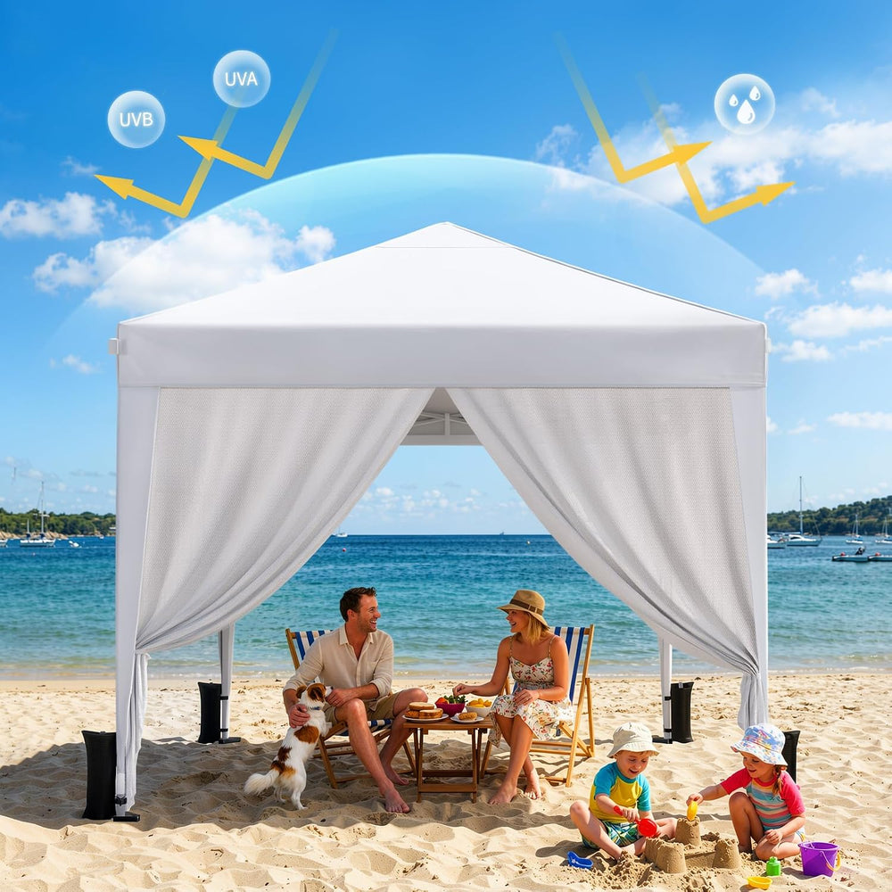 Driftalia 10x10 Pop Up Canopy Tent with 4 Sidewalls, White