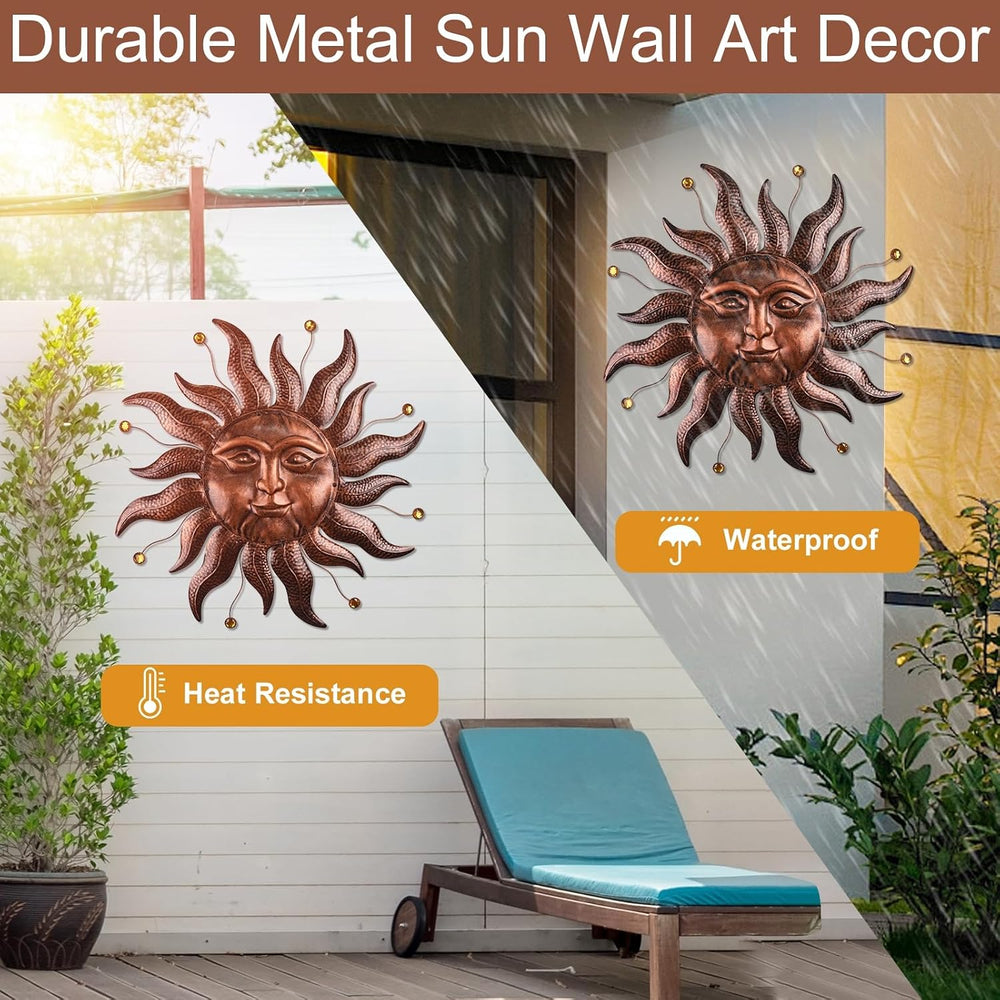 Metal Wall Art Decor Outdoor Inside with Sun Face, 26 Inch Large Outside Sun ...