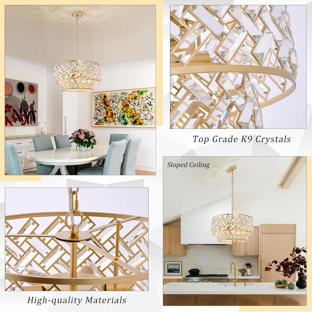 CATINER 20" Gold Crystal Chandelier, 6-Light Semi Flush Pendant