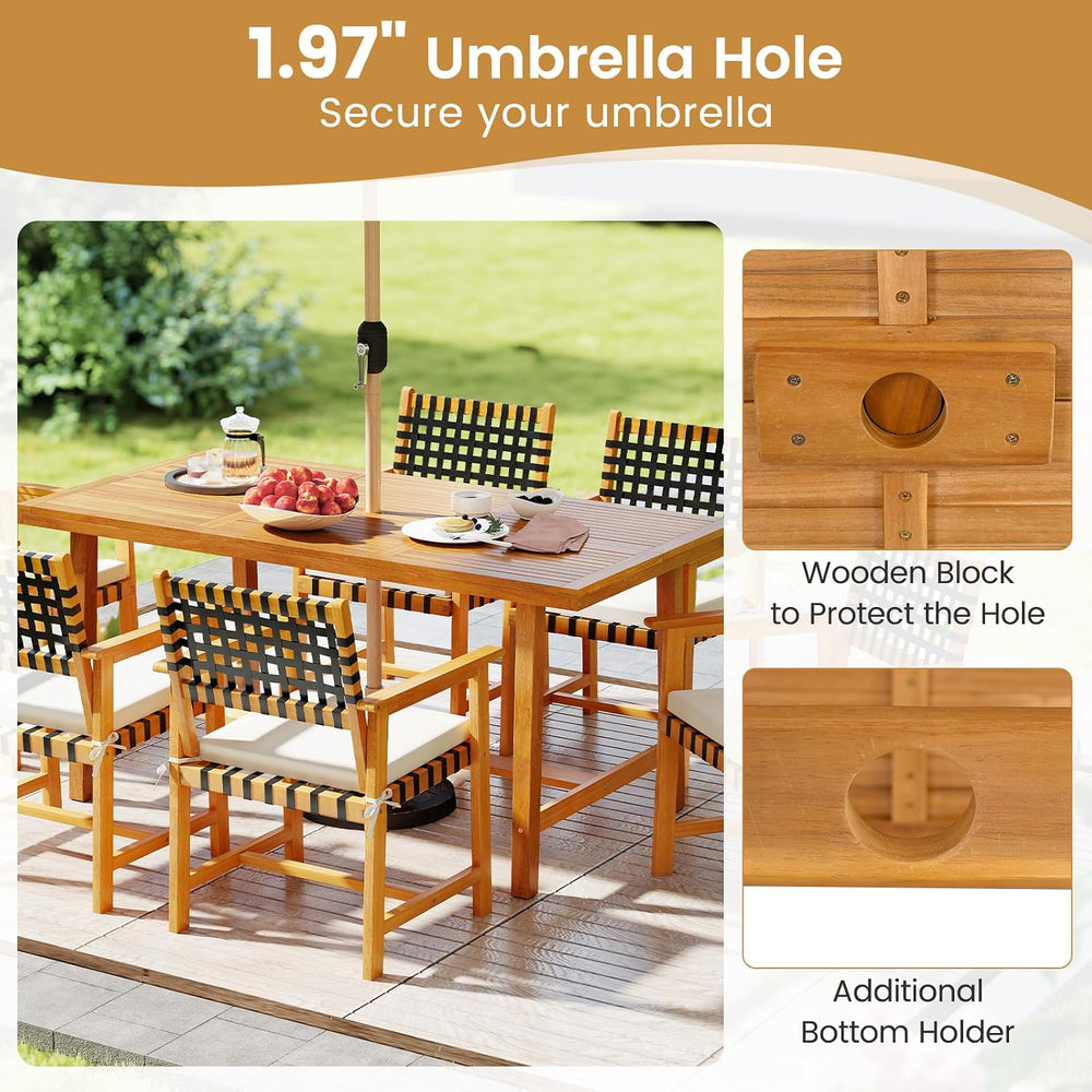 Tangkula 6 Piece Patio Dining Set for 5-6 People, 63” Outdoor Acacia Wood Tab...
