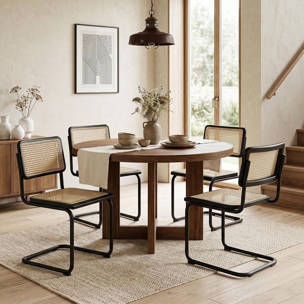 Flouki Rattan Dining Chairs Set of 4, Boho Accent Chairs for Kitchen Room wit...
