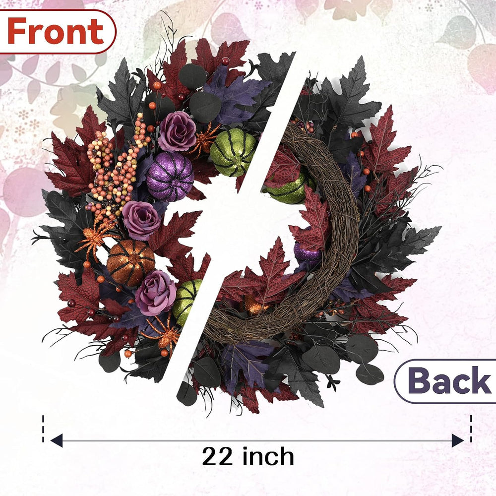 22" Halloween Wreath, Pumpkins Spiders Wreath for Front Door