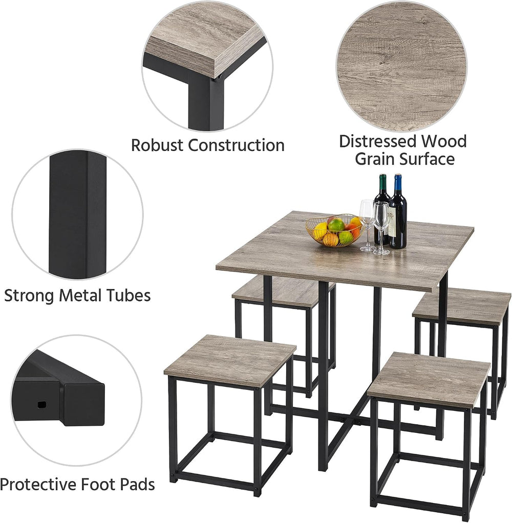 Yaheetech Small Dining Table Set for 4, Space Saving Table and Chairs, Gray
