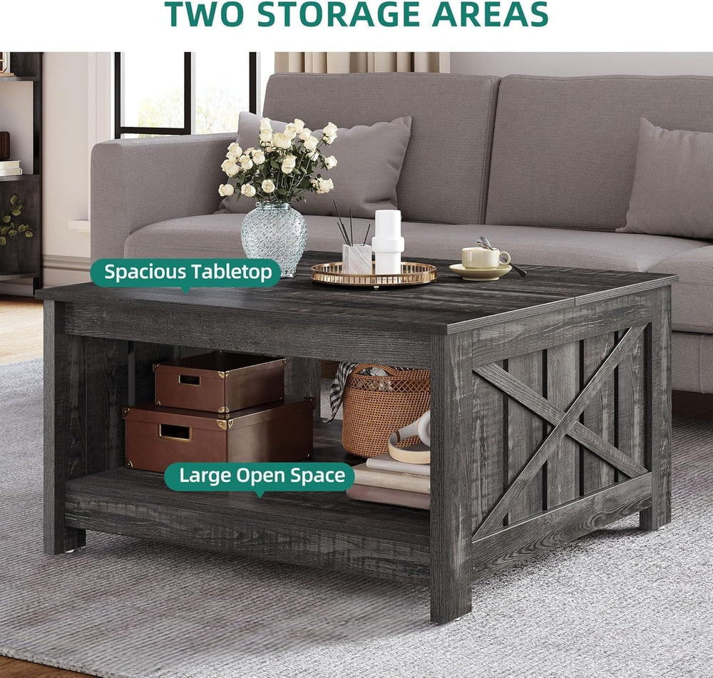 YITAHOME Coffee Tables Farmhouse Coffee Table with Storage Rustic Wood Cockta...