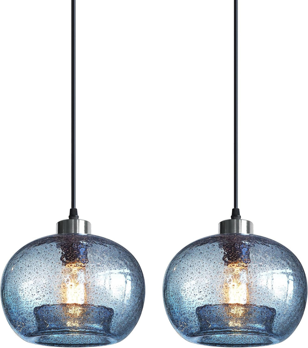 CASAMOTION Glass Pendant Lights Kitchen Island, Marble Blue 8.7 Inch 2 Pack