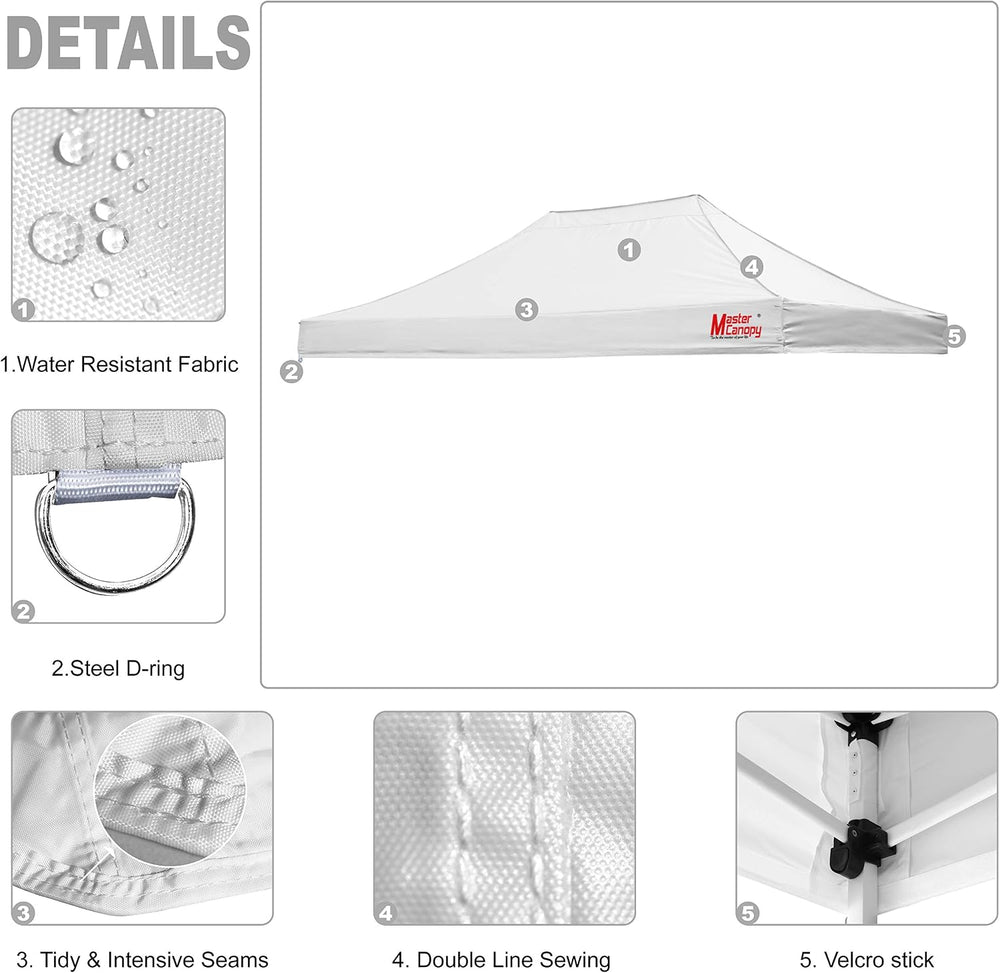 MASTERCANOPY 10x15 Replacement Pop Up Canopy Top for Kingkong Frame White