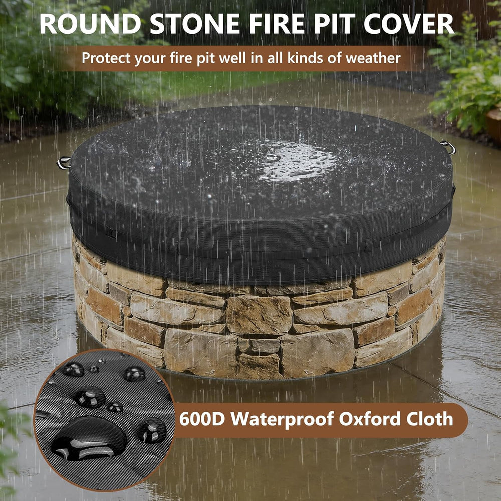 COSHNIBI Outdoor Round Built in Stone Fire Pit Cover,Heavy Duty Waterproof Fi...
