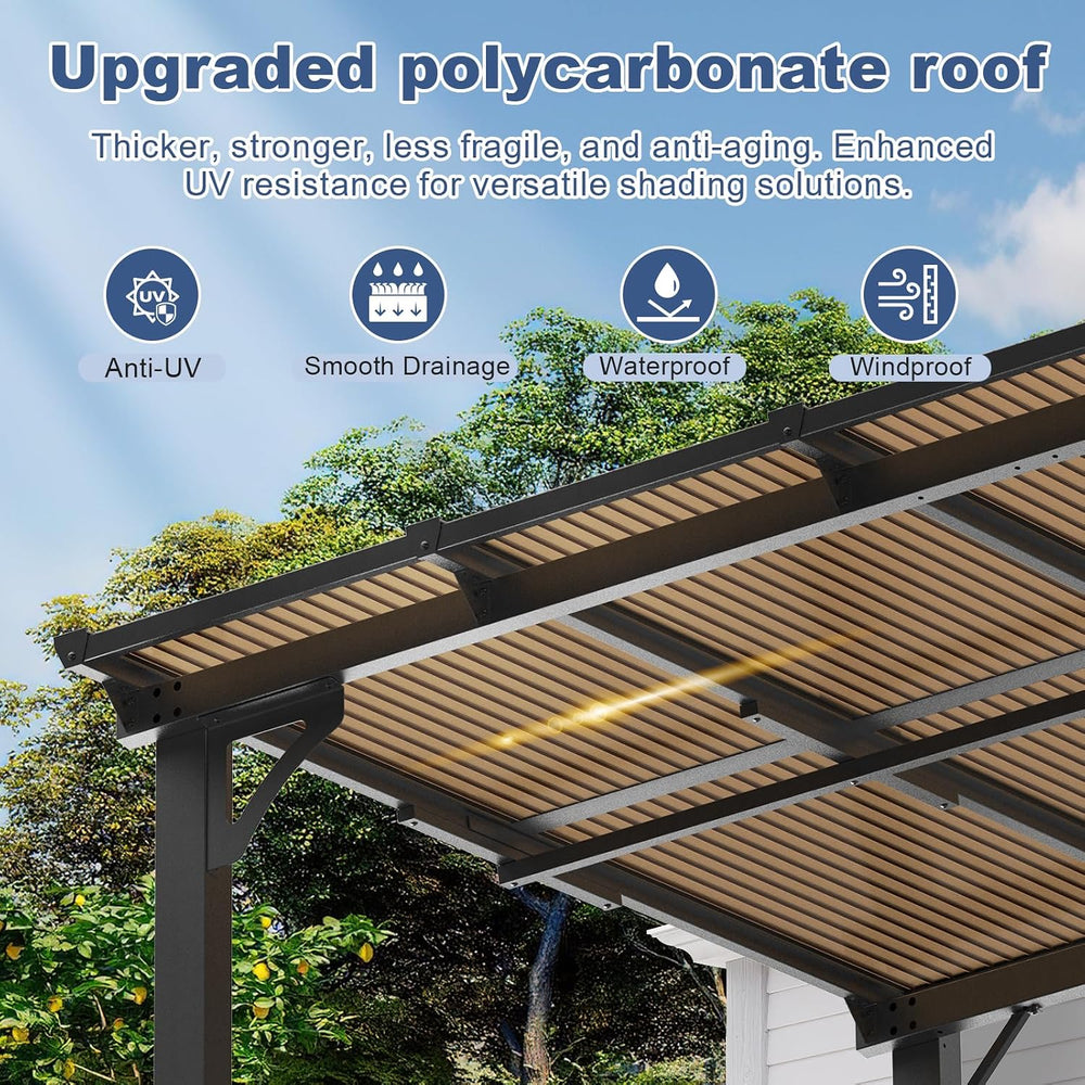 MEISSALIVVE 10' x 14' Pergola with Sloped Roof, Lean to Metal Gazebo ...