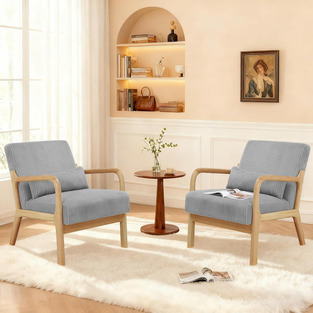 Youtanic Accent Chair Set of 2, Mid-Century Modern Armchair with Waist Cushio...